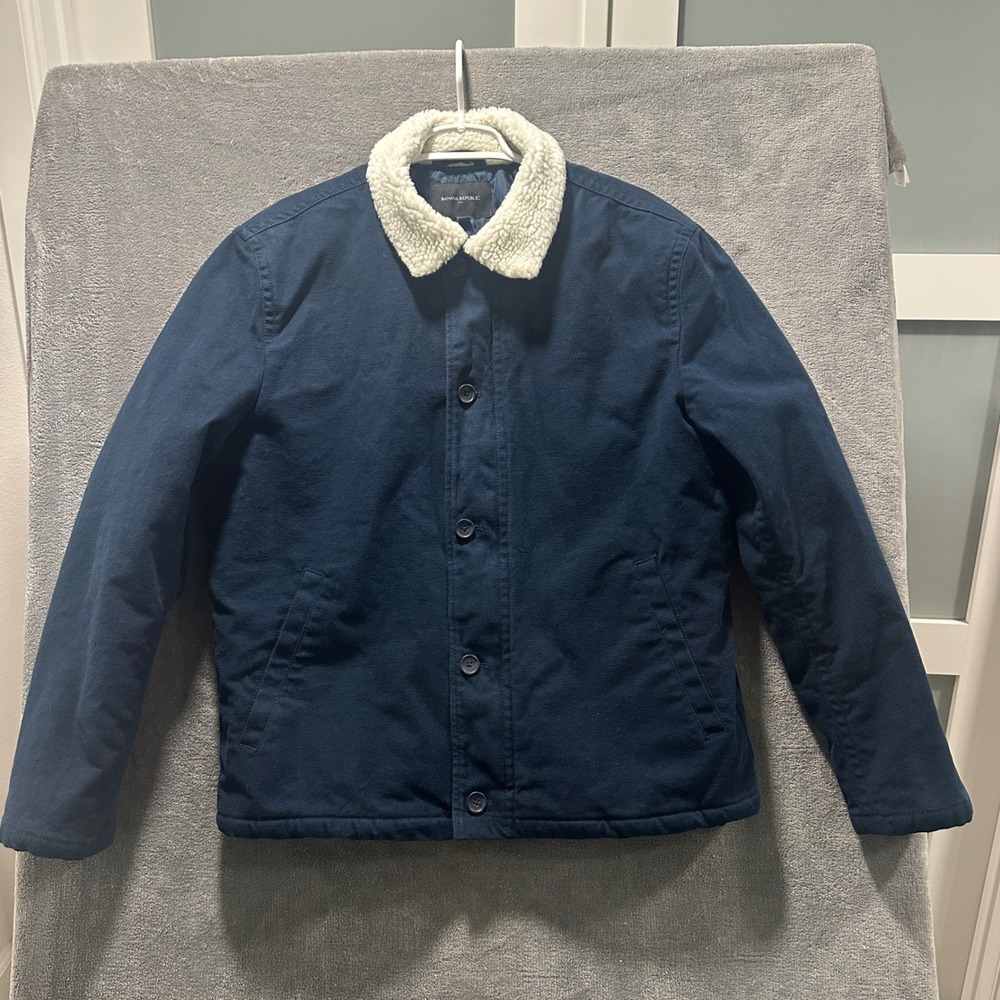 Banana Republic Jacket Men Size L Liberty Teal Sherpa Lined Full Zip Workwear